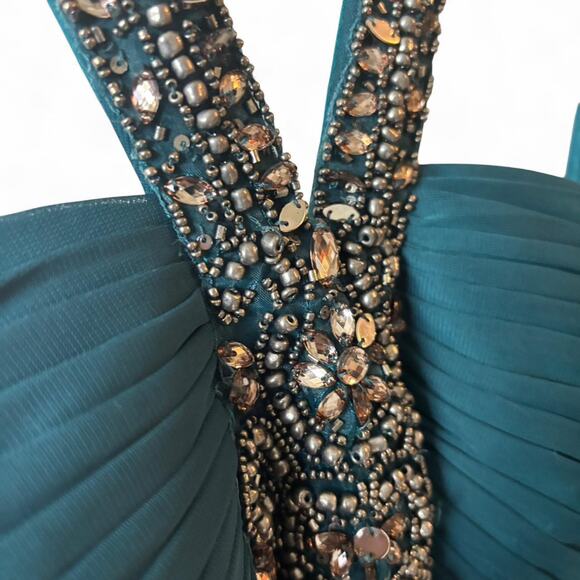Xscape Teal Beaded Halter Evening Gown – Size 6 - Picture 4 of 8